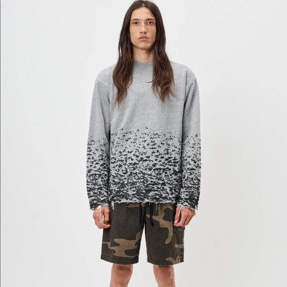 John Elliott Burn Out Mock Neck Sweatshirt - Grey - Picture 3 of 7